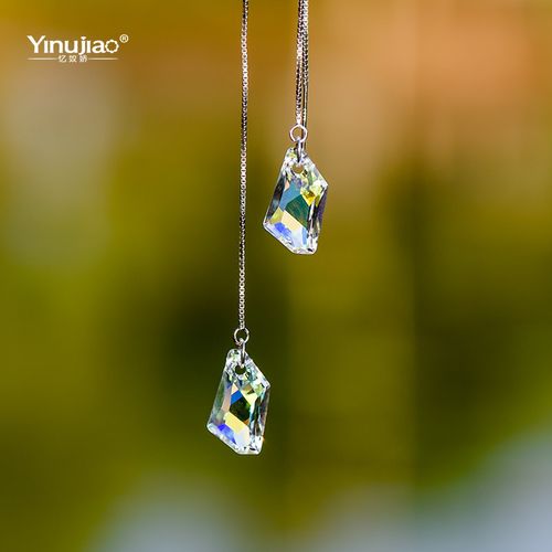 風(fēng)前柳925銀飾品水晶耳環(huán)長款流蘇耳墜女氣質(zhì)時尚耳飾日韓首飾 圖片色