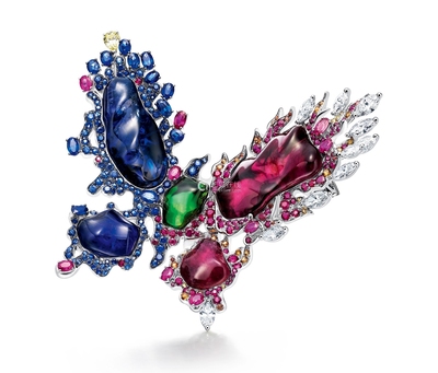 TTF“莊生曉夢”坦桑石、紅碧璽配鉆石胸針