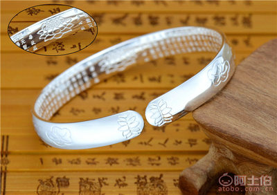 【世禧首飾30克正品足銀999.9手鐲雙魚戲蓮花心經純銀開口手環廠家批發SZJN269-30】深圳市龍崗區世禧首飾批發行 - 產品庫