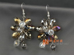 鍍彩水晶花朵耳環 編花款 編號e959