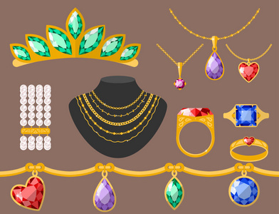 傳統黃金首飾手鐲鉆石豪華精美分鐘珍貴黃金首飾矢量插畫