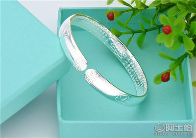 【世禧首飾30克正品足銀999.9手鐲雙魚戲蓮花心經純銀開口手環廠家批發SZJN269-30】深圳市龍崗區世禧首飾批發行 - 產品庫