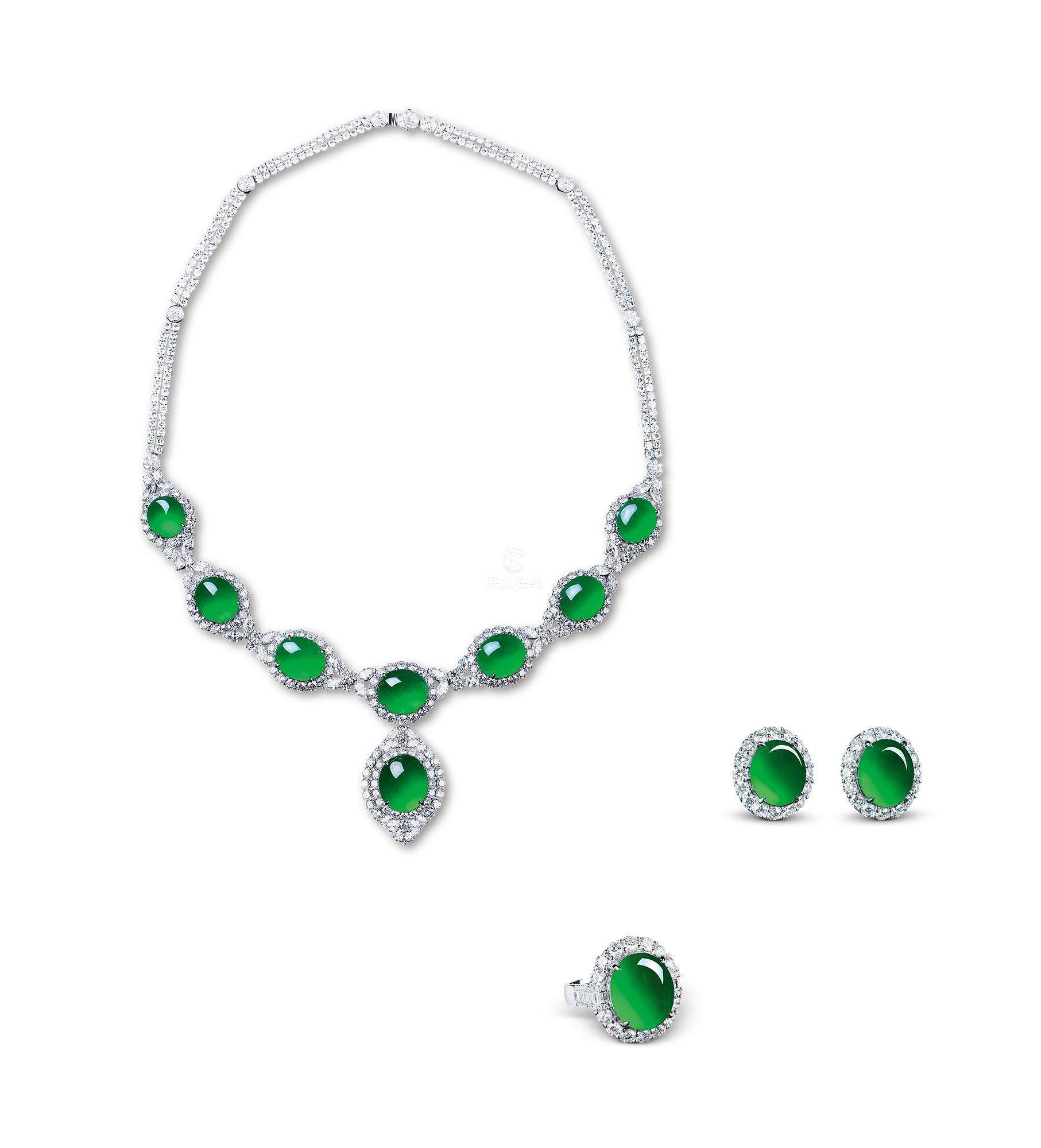 天然緬甸蛋面翡翠配鉆石首飾